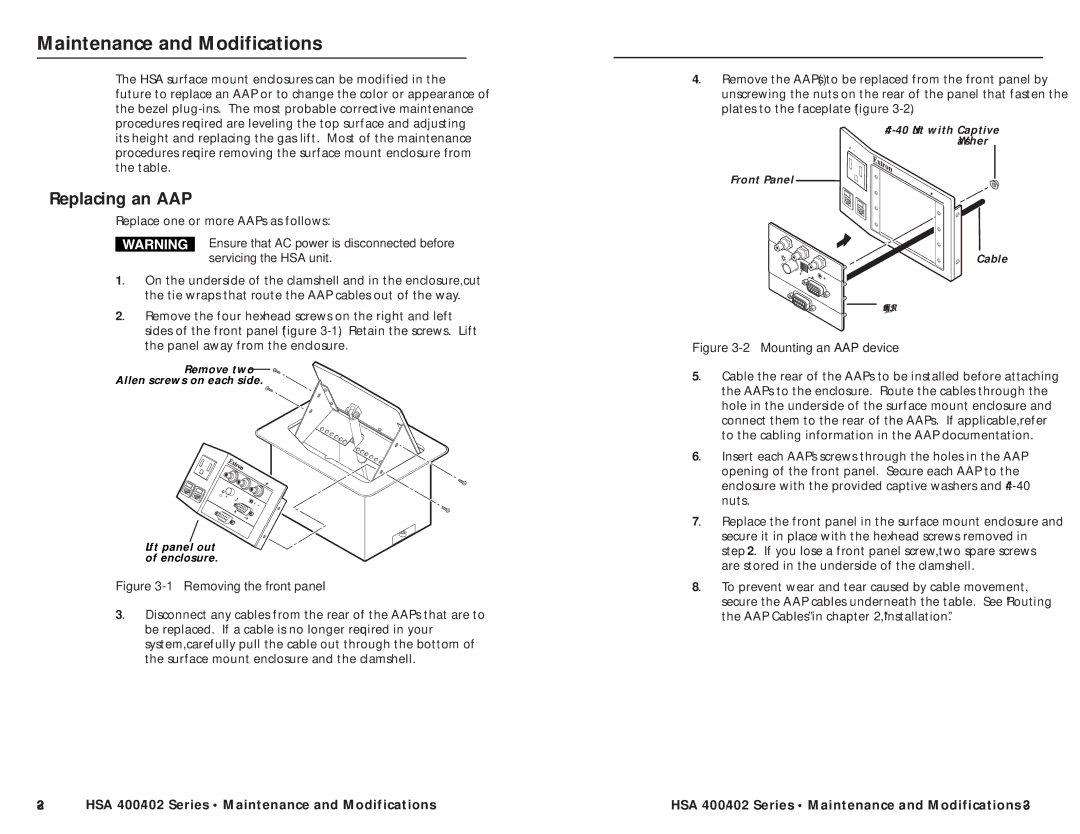 Extron electronic HSA 402 INTERNATIONAL, HSA 400 INTERNATIONAL Maintenance and Modifications, Replacing an AAP 