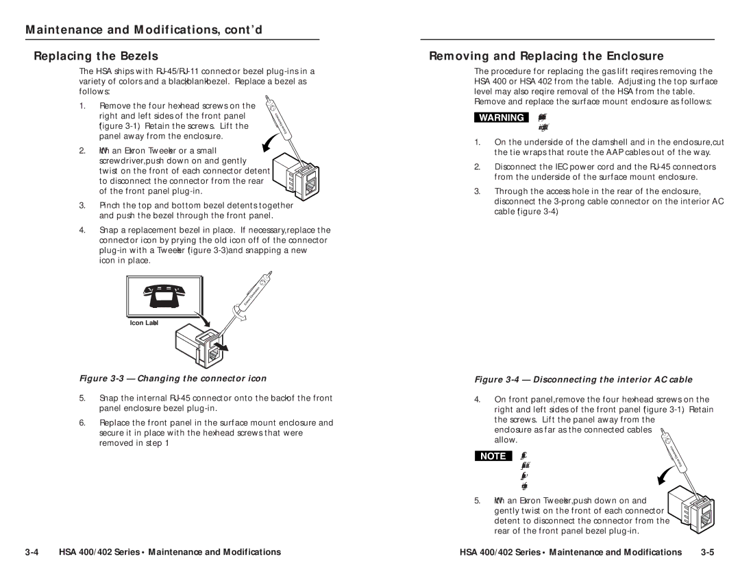 Extron electronic HSA 400 Maintenance and Modifications, cont’d Replacing the Bezels, Removing and Replacing the Enclosure 