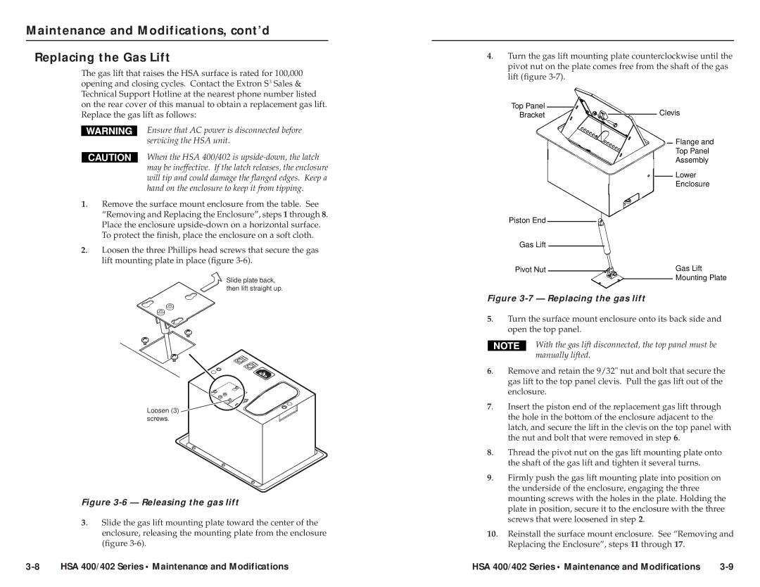 Extron electronic HSA 400 INTERNATIONAL, HSA 402 user manual When the HSA 400/402 is upside-down, the latch, Manually lifted 