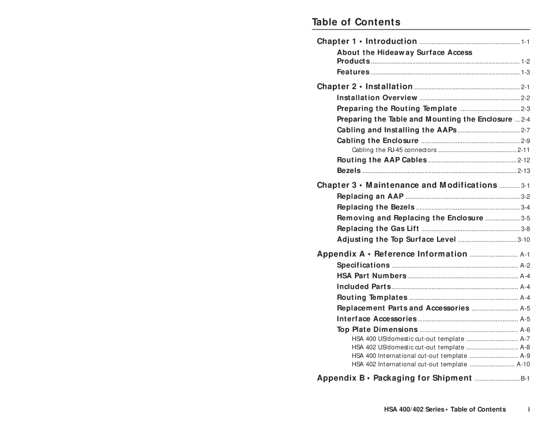 Extron electronic HSA 400 INTERNATIONAL, HSA 402 INTERNATIONAL user manual Table of Contents 