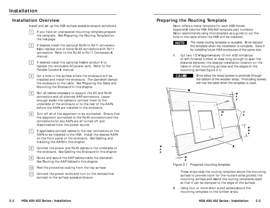 Extron electronic HSA 402, HSA 400 INTERNATIONAL user manual Installation Overview, Preparing the Routing Template 