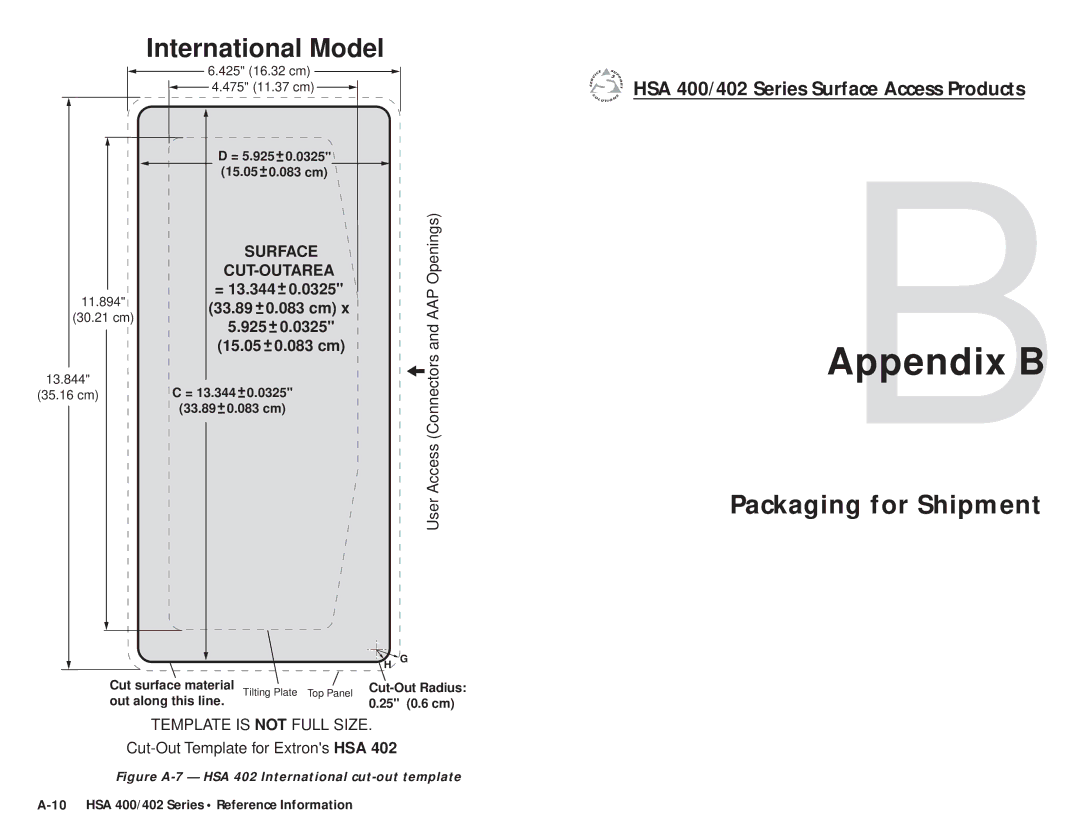 Extron electronic HSA 400, HSA 402 AppendixBB, Packaging for Shipment, Reference Information,Internationalc t’d Model 