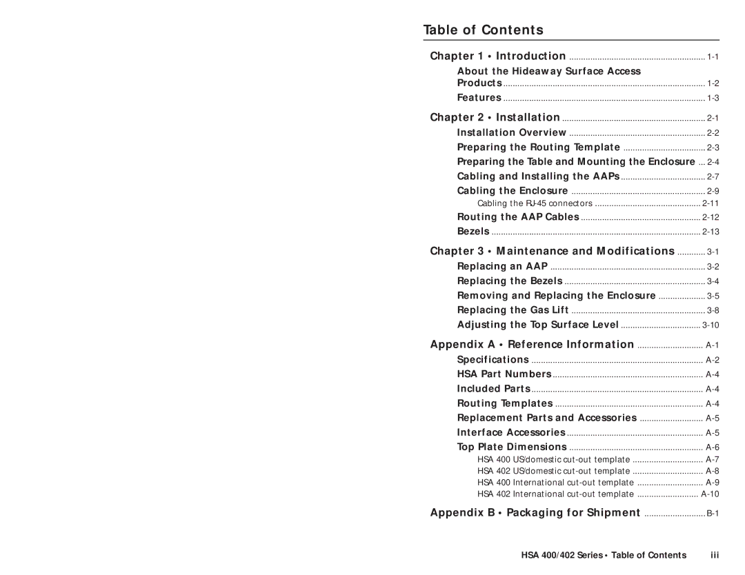 Extron electronic HSA 402, HSA 400, RGB 580xi AAP user manual Table of Contents 