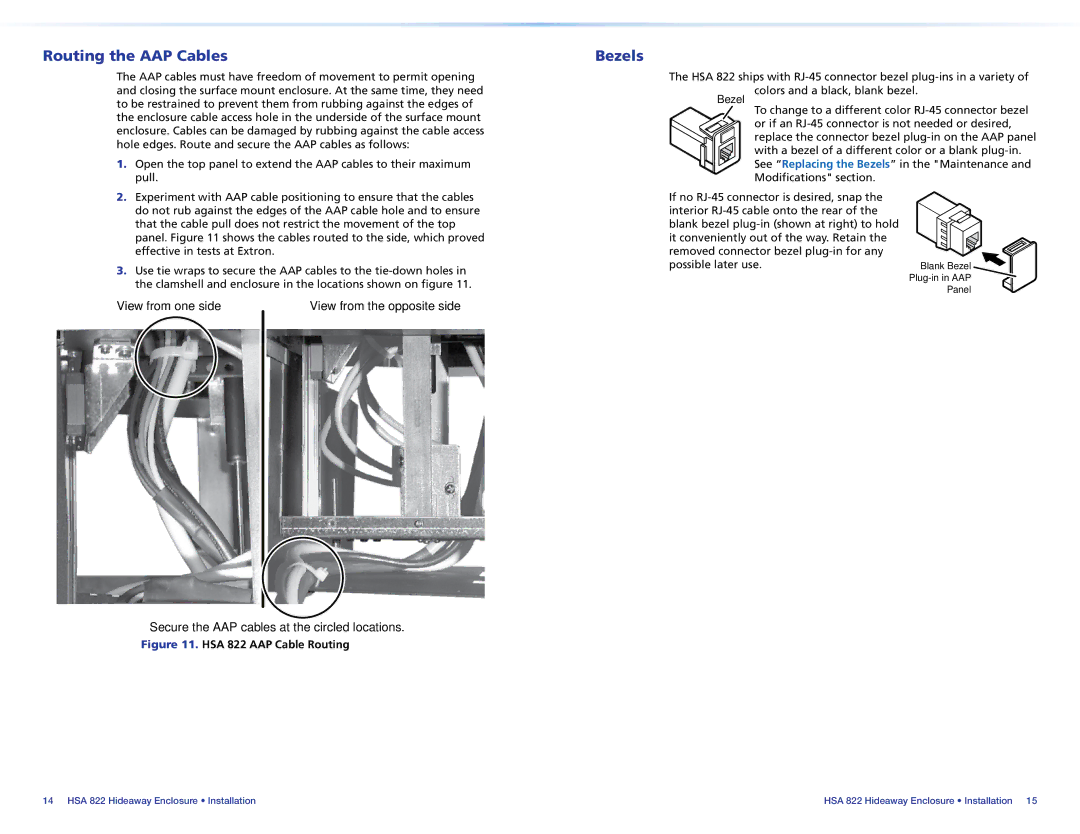 Extron electronic HSA 822 manual Routing the AAP Cables, Bezels 