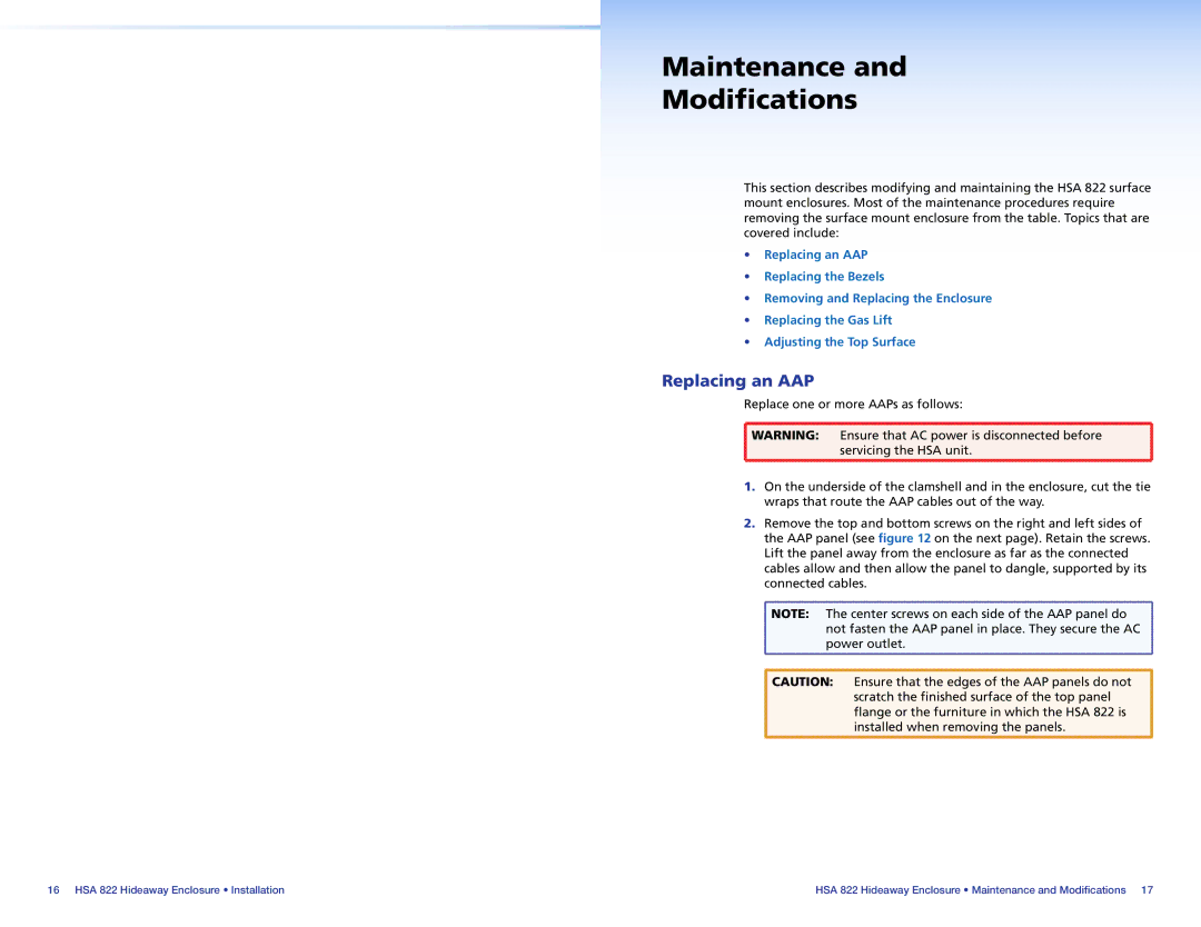 Extron electronic HSA 822 manual Maintenance Modifications, Replacing an AAP 