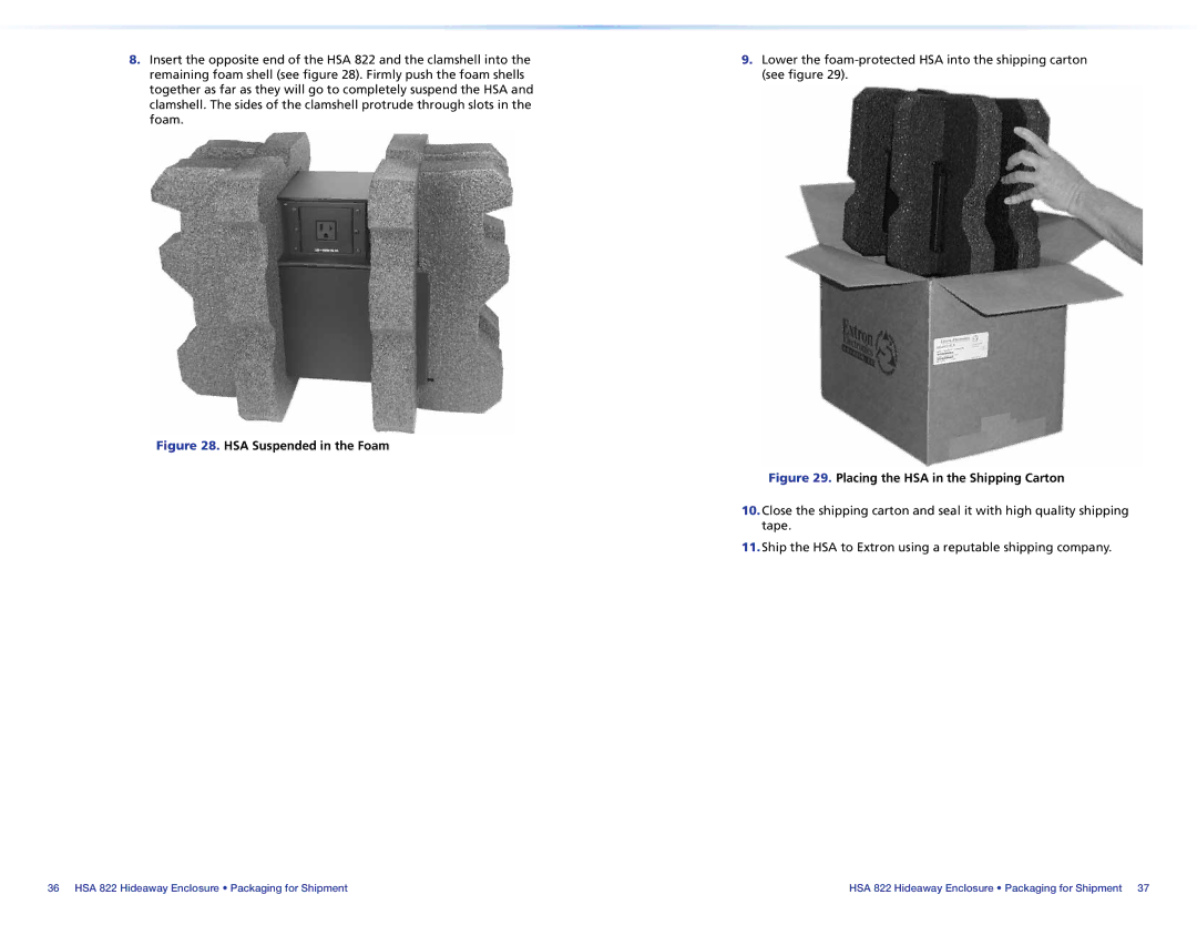 Extron electronic HSA 822 manual HSA Suspended in the Foam 