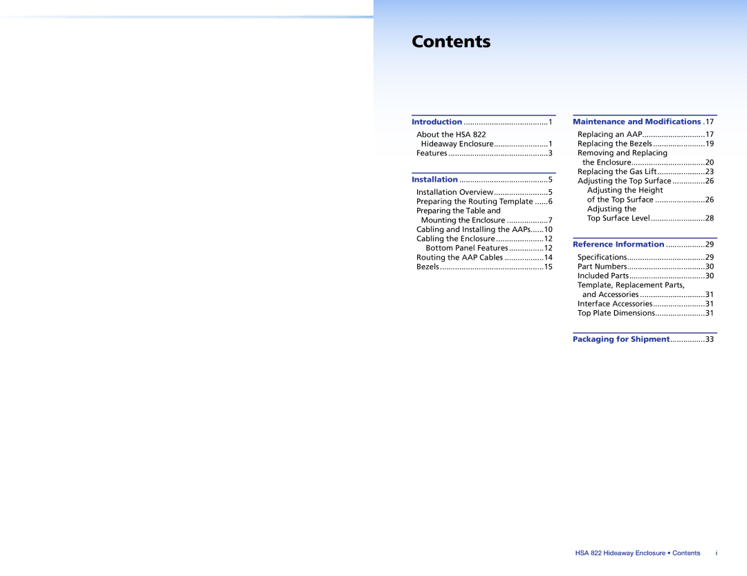 Extron electronic HSA 822 manual Contents 