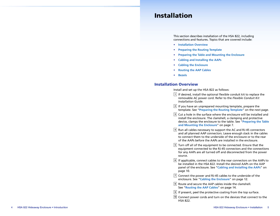 Extron electronic HSA 822 manual Installation Overview 