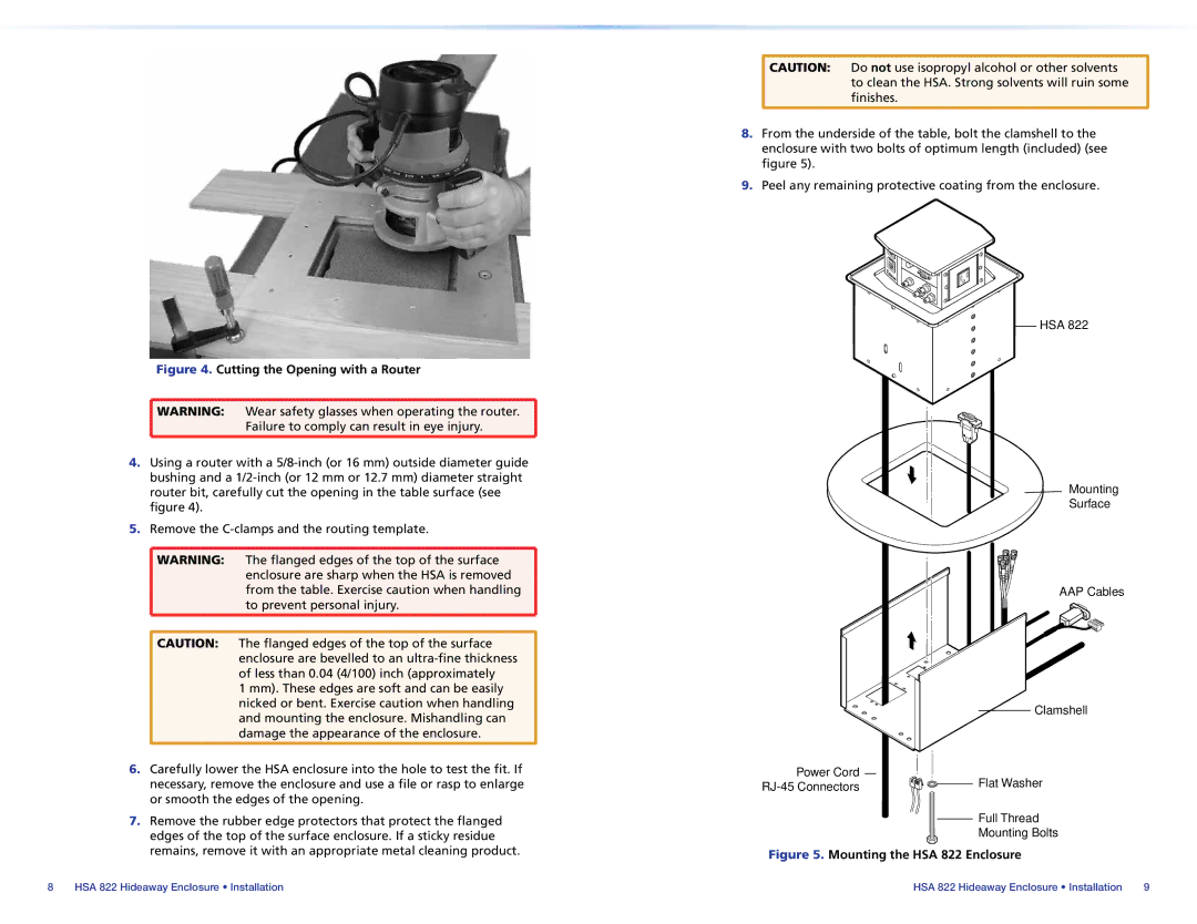 Extron electronic HSA 822 manual Cutting the Opening with a Router 