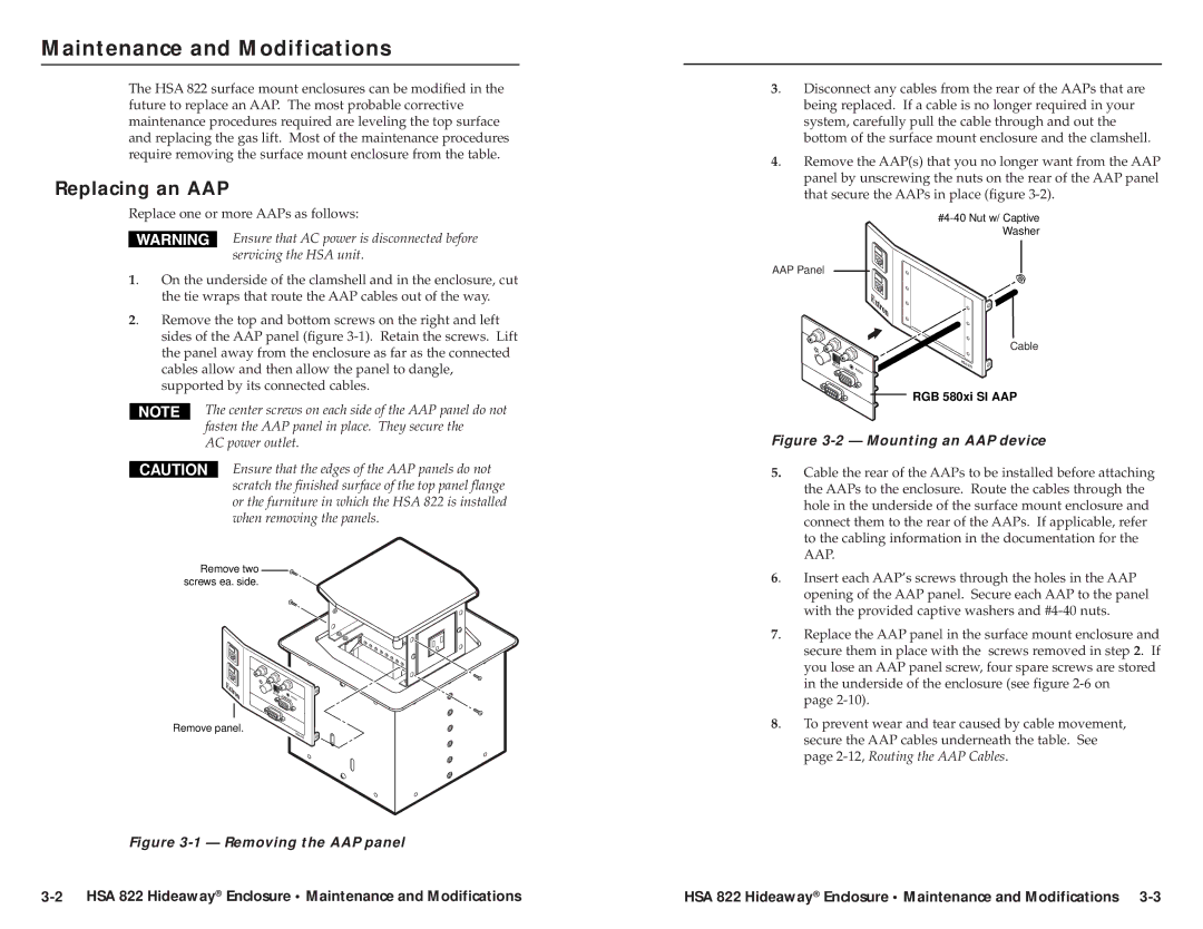 Extron electronic HSA 822 user manual Maintenance and Modifications, Replacing an AAP 