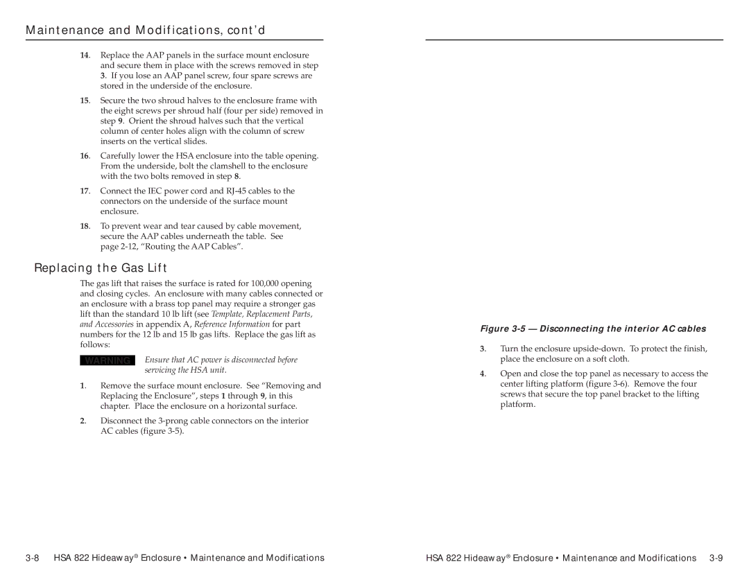 Extron electronic HSA 822 user manual Replacing the Gas Lift 