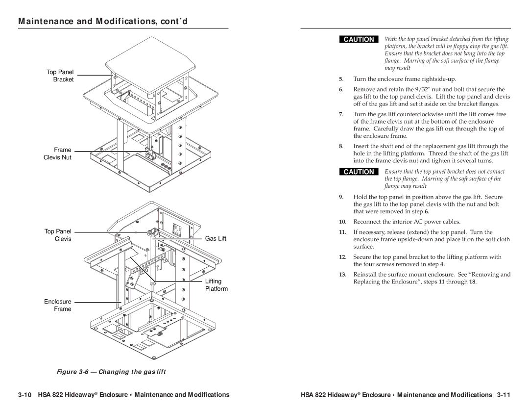 Extron electronic HSA 822 With the top panel bracket detached from the lifting, May result, Enclosure frame, Surface 