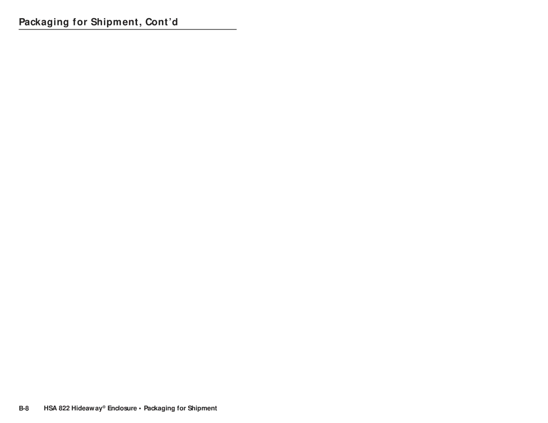 Extron electronic HSA 822 user manual Packaging for Shipment, Cont’d 