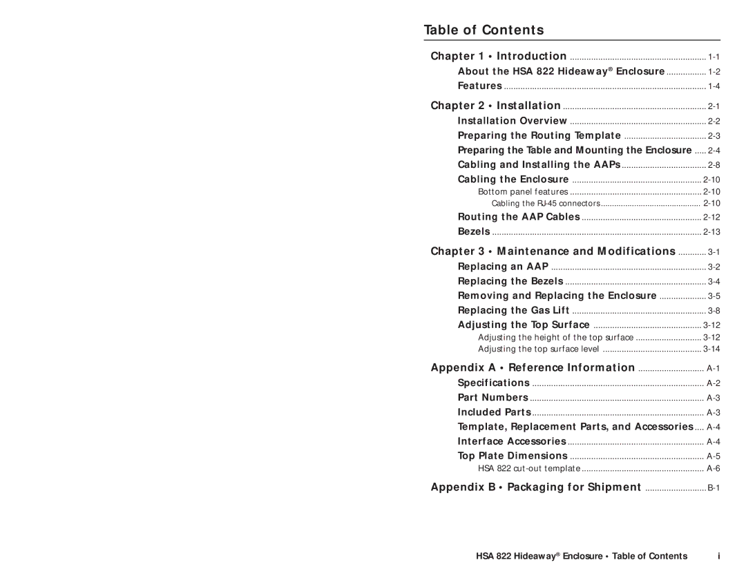 Extron electronic HSA 822 user manual Table of Contents 