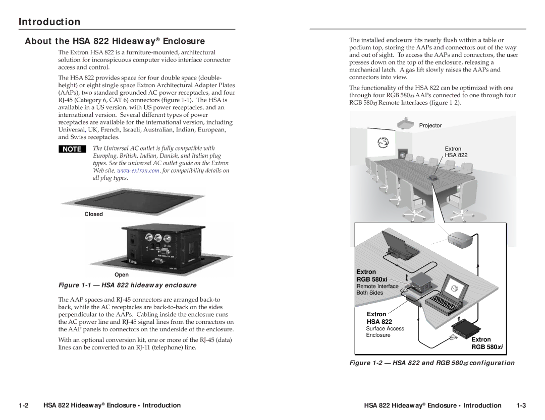 Extron electronic user manual Introduction, About the HSA 822 Hideaway Enclosure 