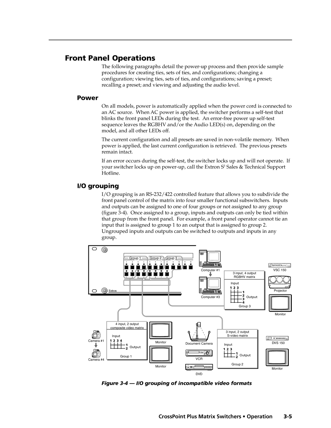 Extron electronic 1616 HV, HVA manual Front Panel Operations, Power, Grouping 