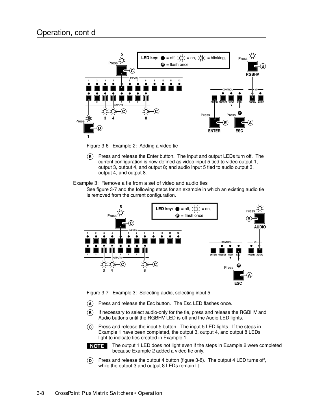 Extron electronic HVA, 1616 HV Example 2 Adding a video tie, Example 3 Remove a tie from a set of video and audio ties 