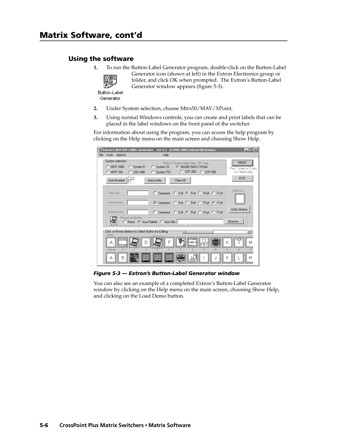 Extron electronic HVA, 1616 HV manual Extron’s Button-Label Generator window 