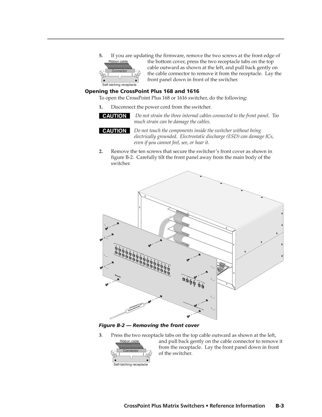 Extron electronic 1616 HV, HVA manual Figure B-2 Removing the front cover 