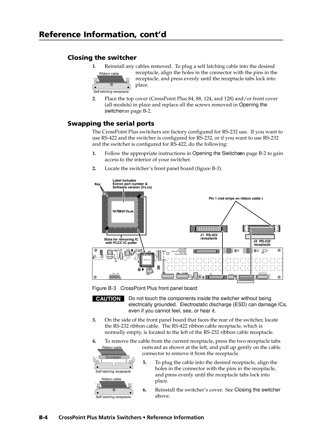 Extron electronic HVA, 1616 HV manual Reference Information, cont’d, Closing the switcher, Swapping the serial ports 