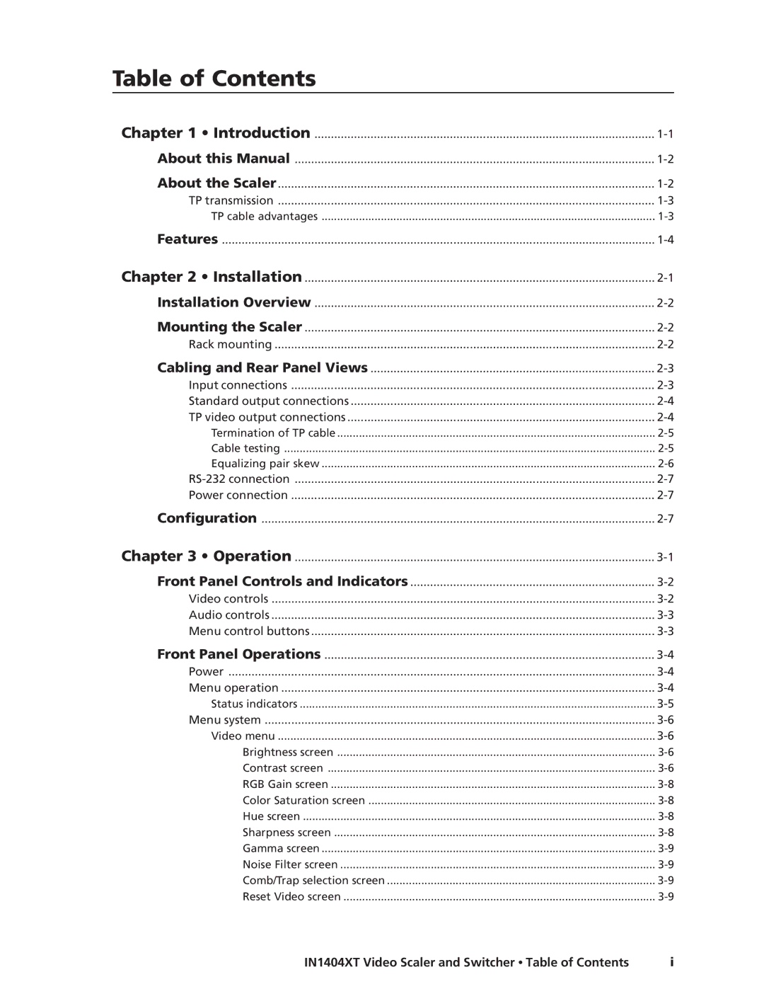 Extron electronic IN1404XT manual Table of Contents 