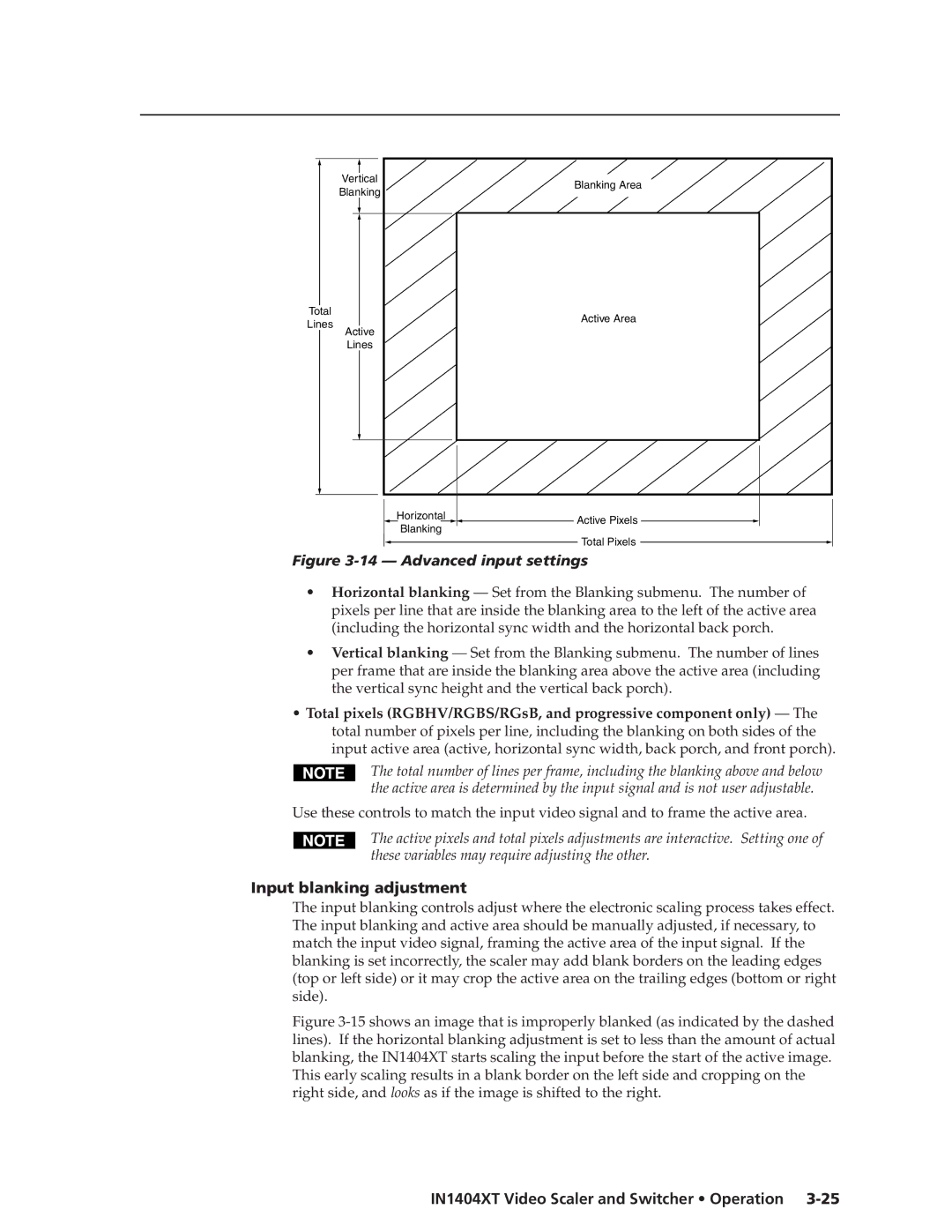 Extron electronic IN1404XT manual Advanced input settings, Input blanking adjustment 