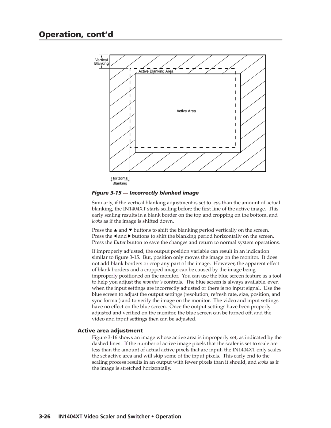 Extron electronic manual Active area adjustment, 26 IN1404XT Video Scaler and Switcher Operation 