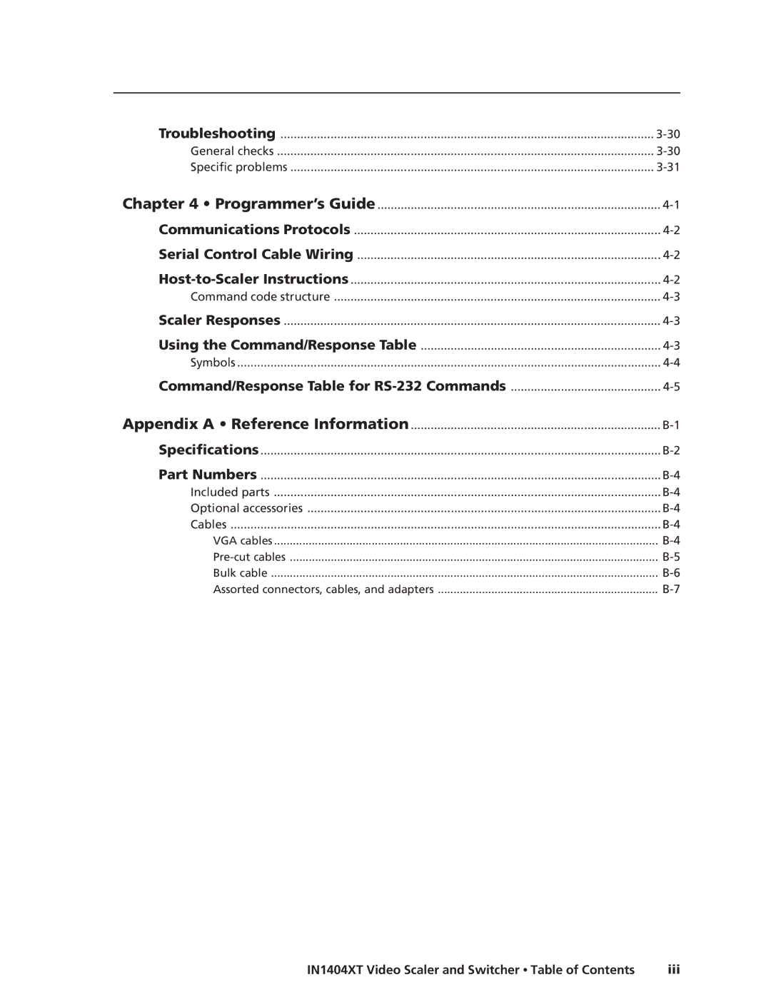 Extron electronic manual IN1404XT Video Scaler and Switcher Table of Contents Iii 