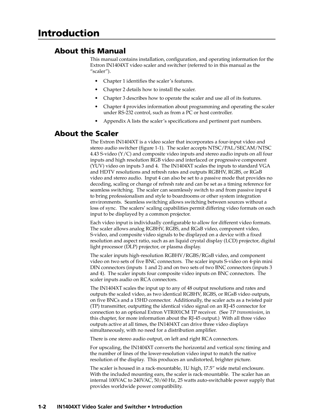 Extron electronic IN1404XT manual Introductiontroduction, cont’d, About this Manual, About the Scaler 