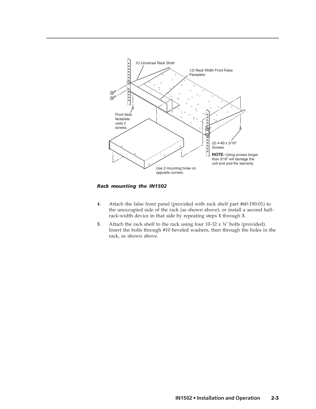 Extron electronic manual Rack mounting the IN1502 