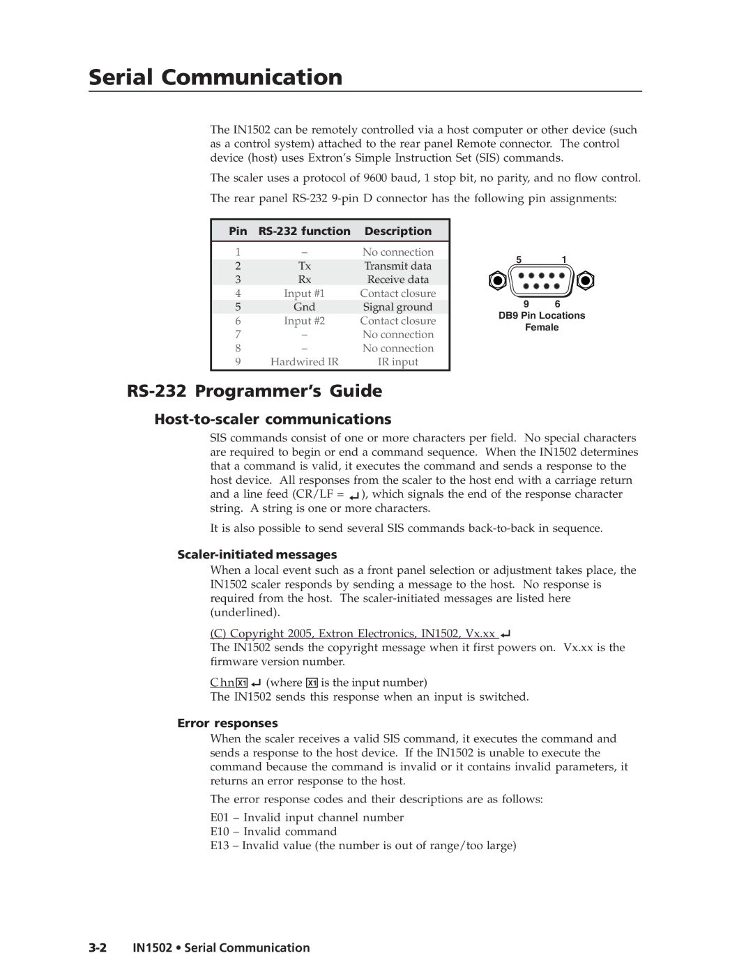 Extron electronic IN1502 manual RS-232 Programmer’s Guide, Host-to-scaler communications, Scaler-initiated messages 