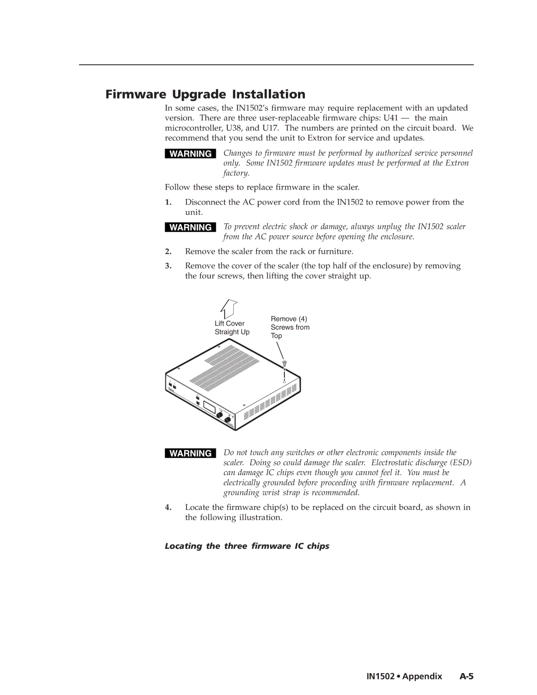 Extron electronic IN1502 manual Firmware Upgrade Installation 