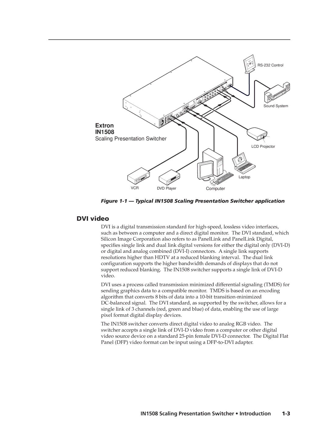 Extron electronic manual DVI video, IN1508 Scaling Presentation Switcher Introduction 