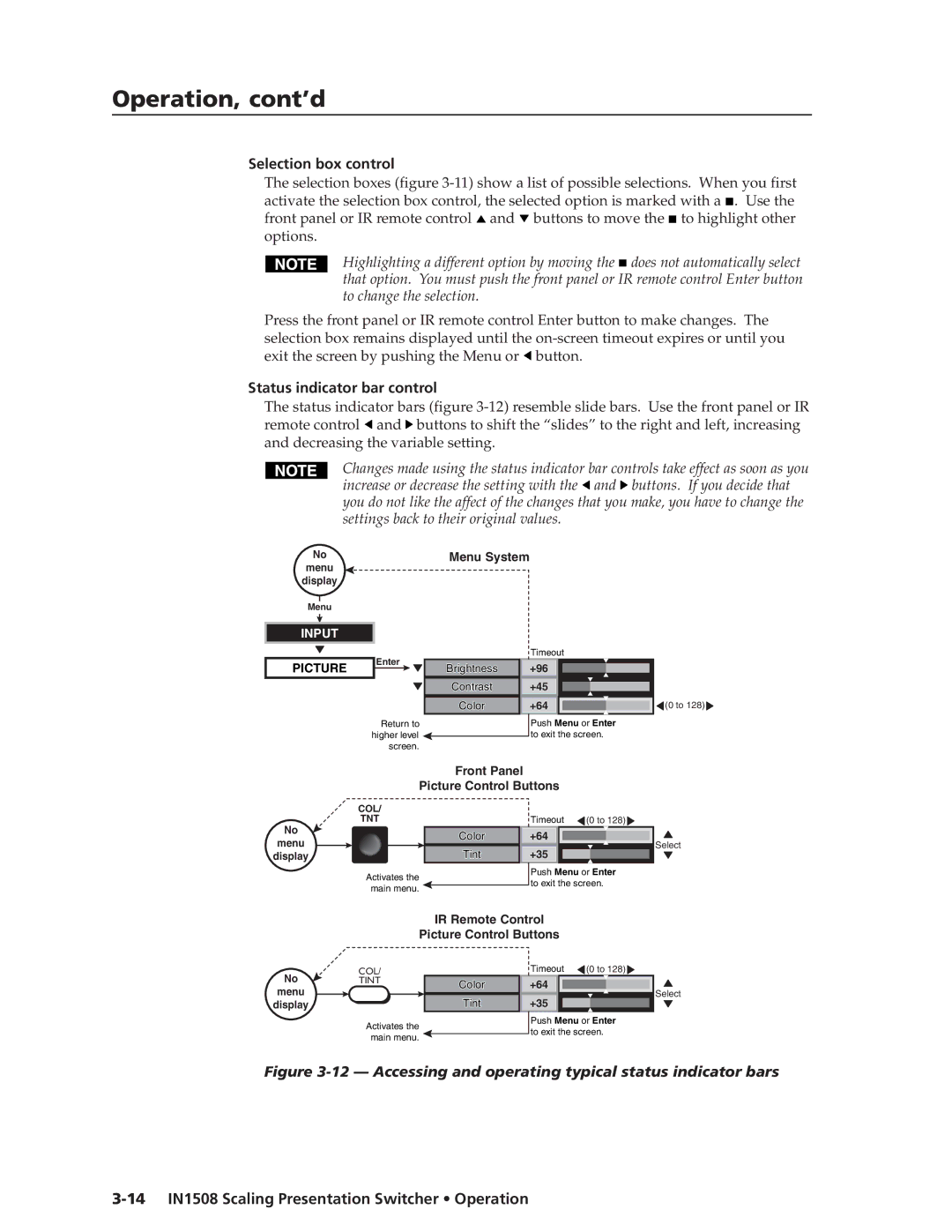 Extron electronic IN1508 manual Selection box control, Status indicator bar control 