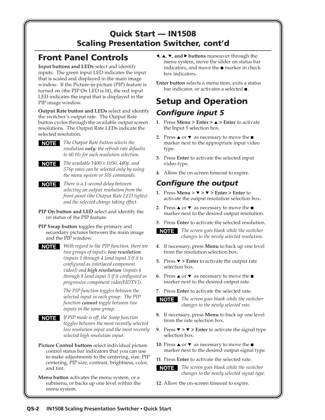 Extron electronic IN1508 manual Front Panel Controls 