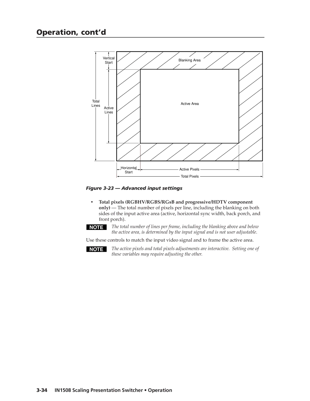 Extron electronic manual Advanced input settings, 34 IN1508 Scaling Presentation Switcher Operation 