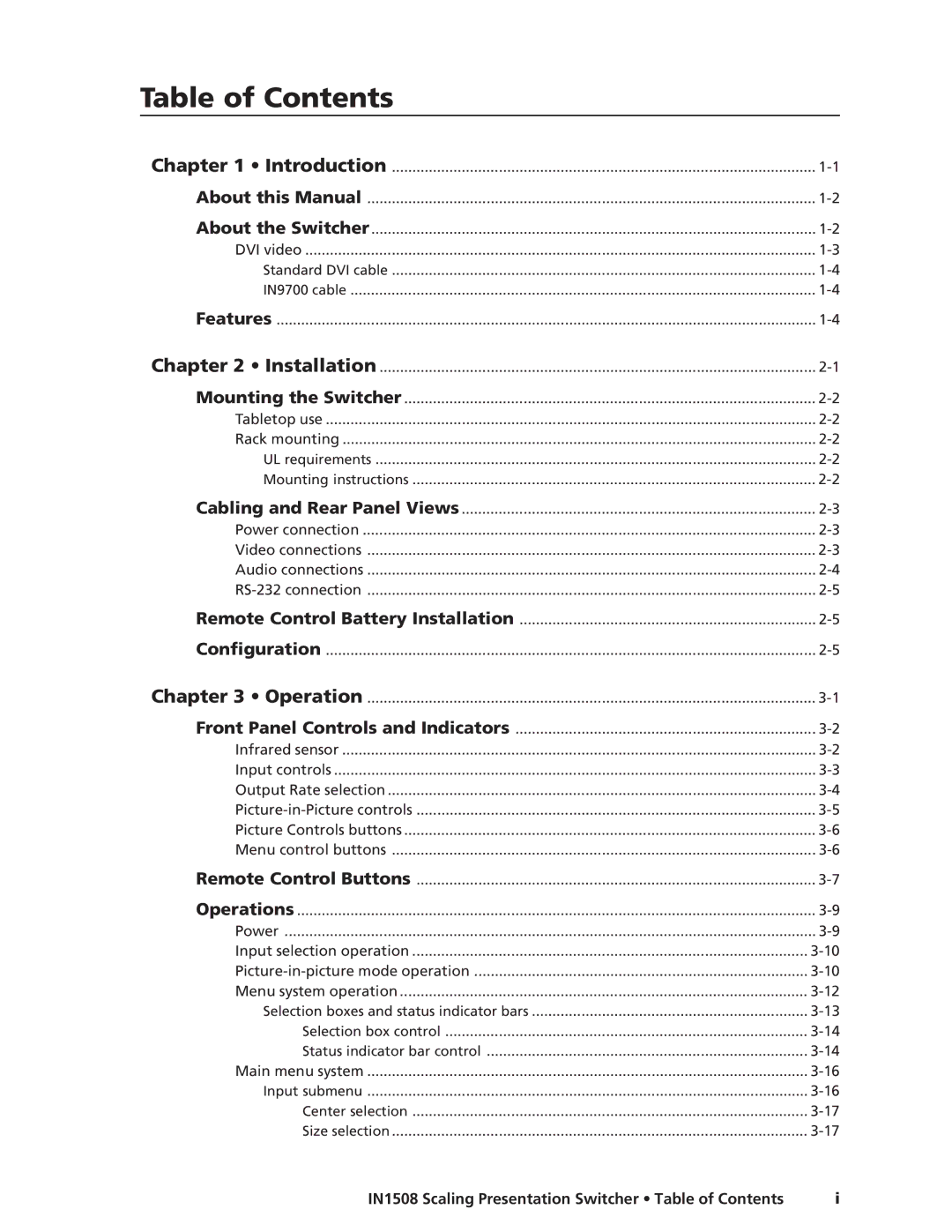 Extron electronic IN1508 manual Table of Contents 