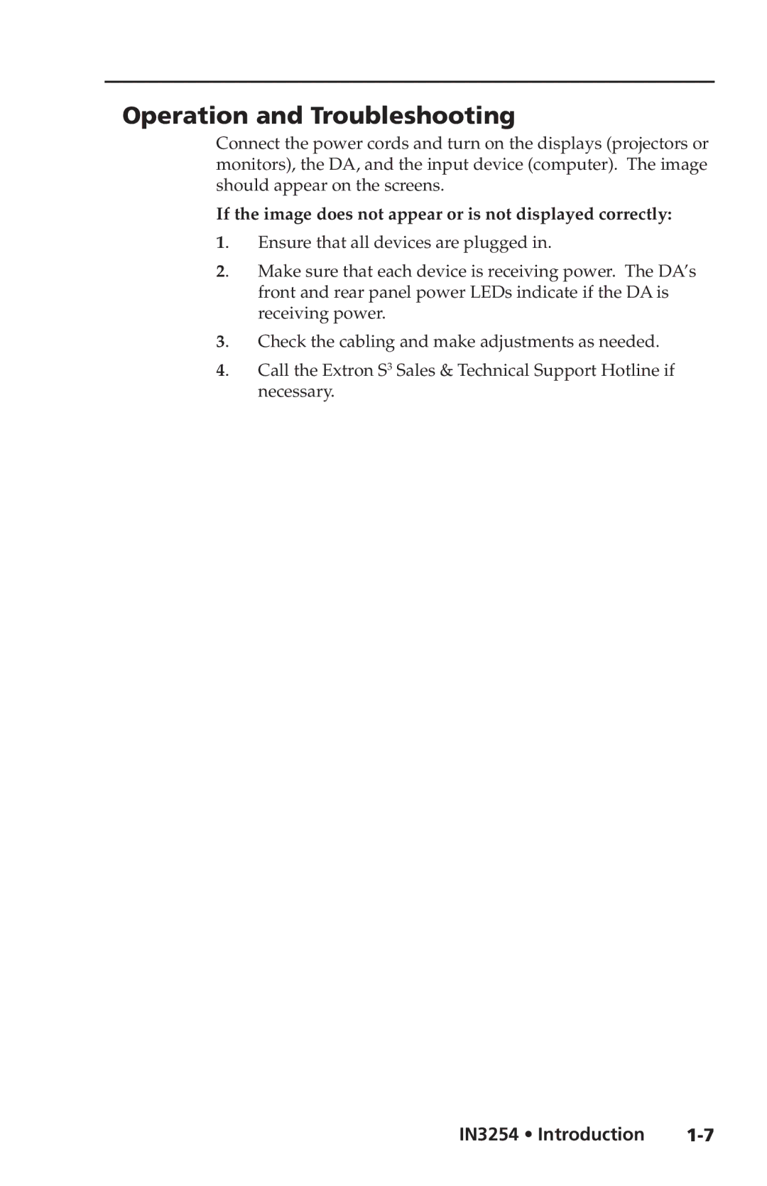 Extron electronic IN3254 Operation and Troubleshooting, If the image does not appear or is not displayed correctly 