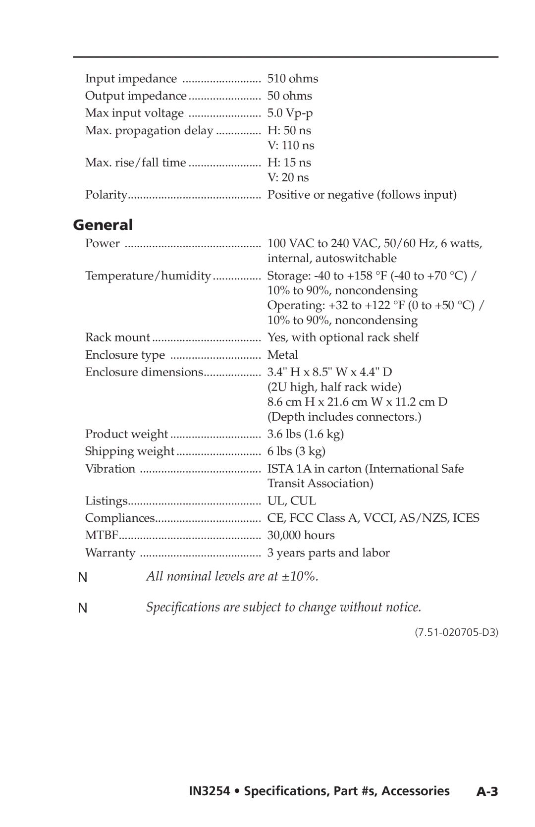 Extron electronic IN3254 user manual General 