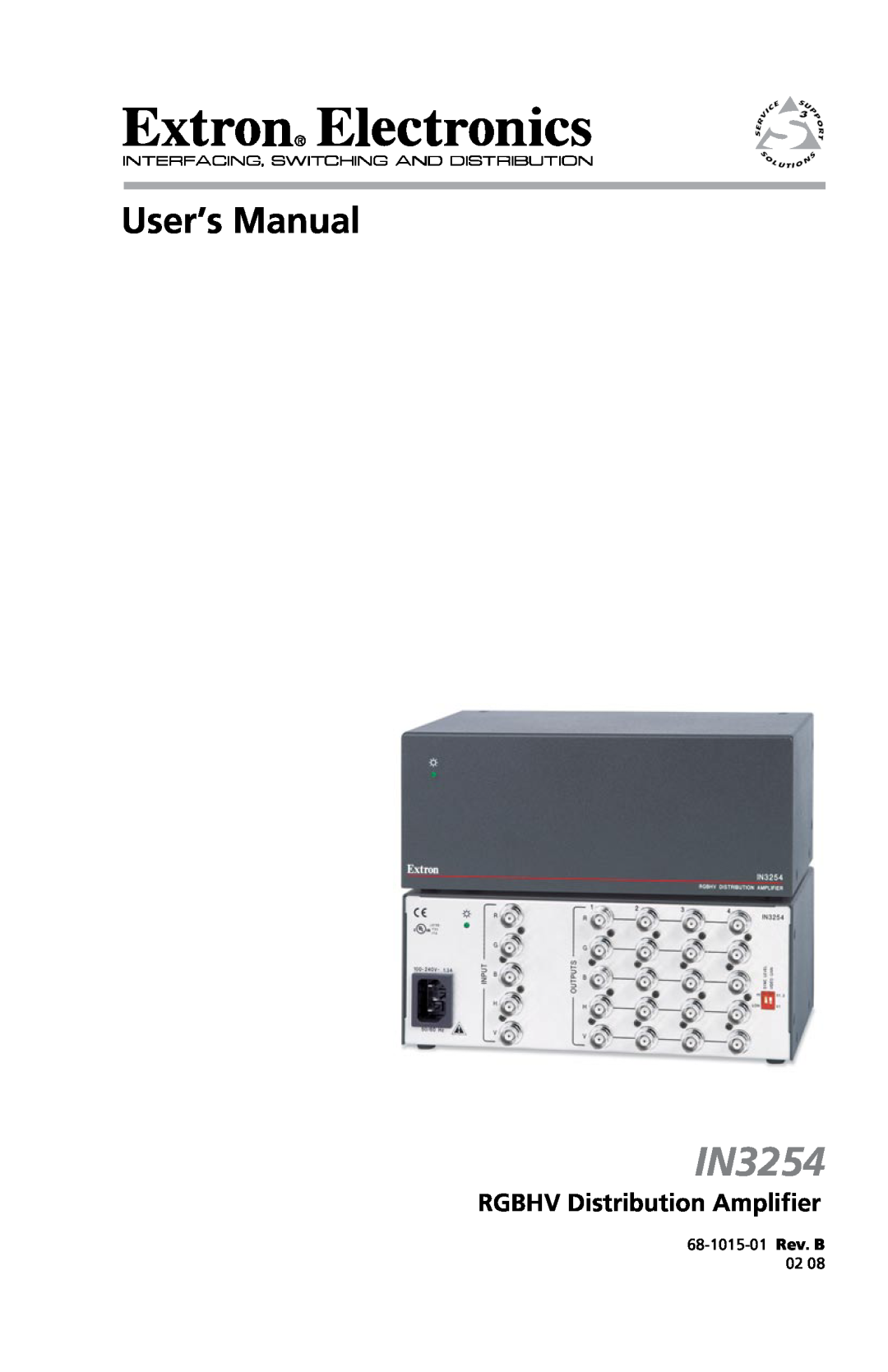 Extron electronic IN3254 user manual RGBHV Distribution Amplifier, Preliminary, 68-1015-01 Rev. B 