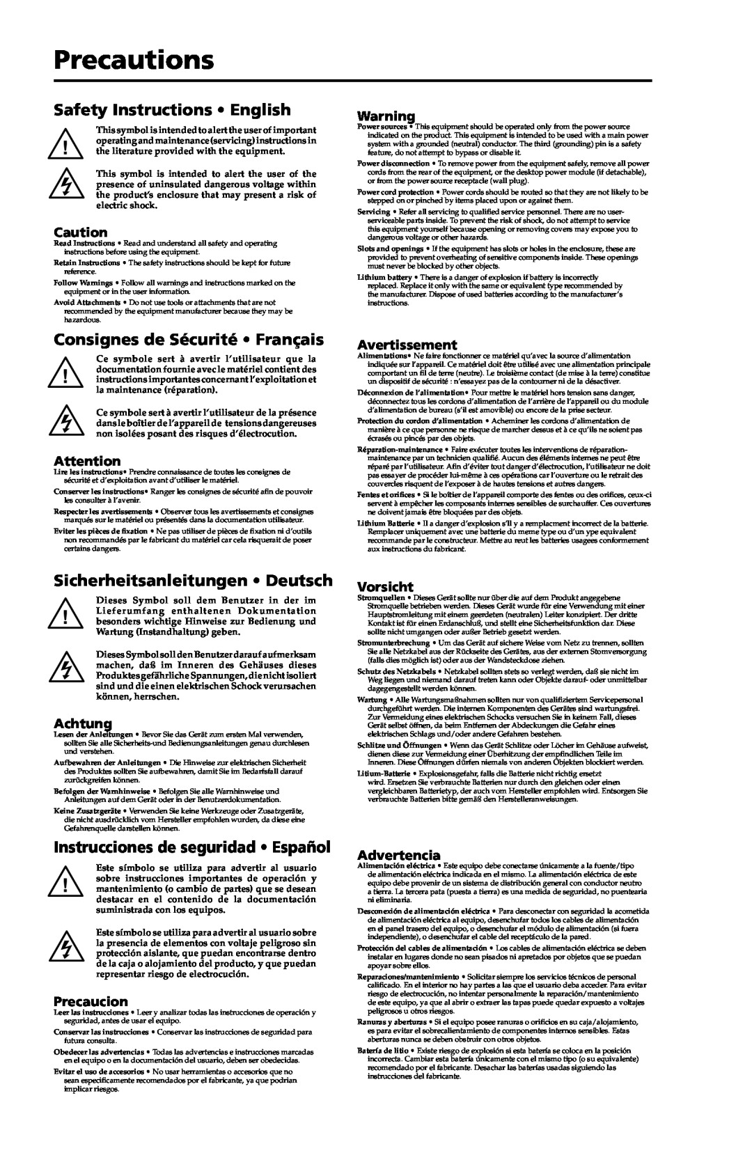 Extron electronic IN3254 Precautions, Safety Instructions English, Consignes de Sécurité Français, Avertissement, Achtung 