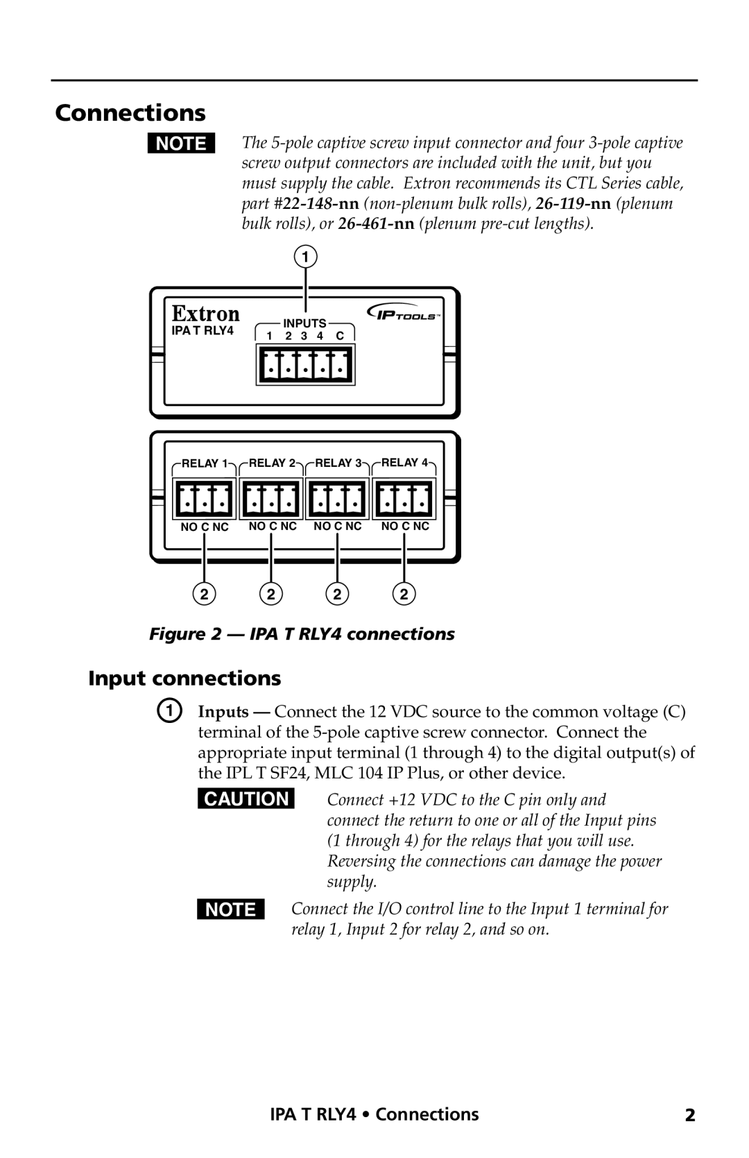 Extron electronic IPA T RLY4 manual Connections, Input connections 