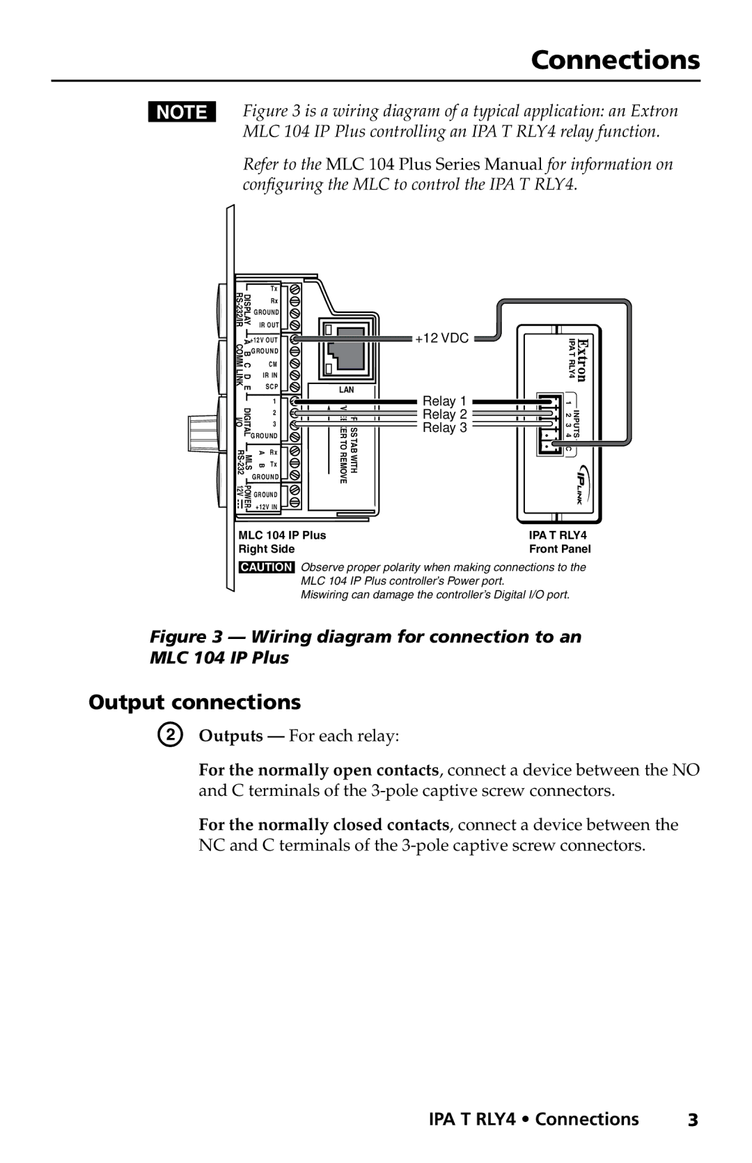 Extron electronic IPA T RLY4 manual Connections, Output connections 