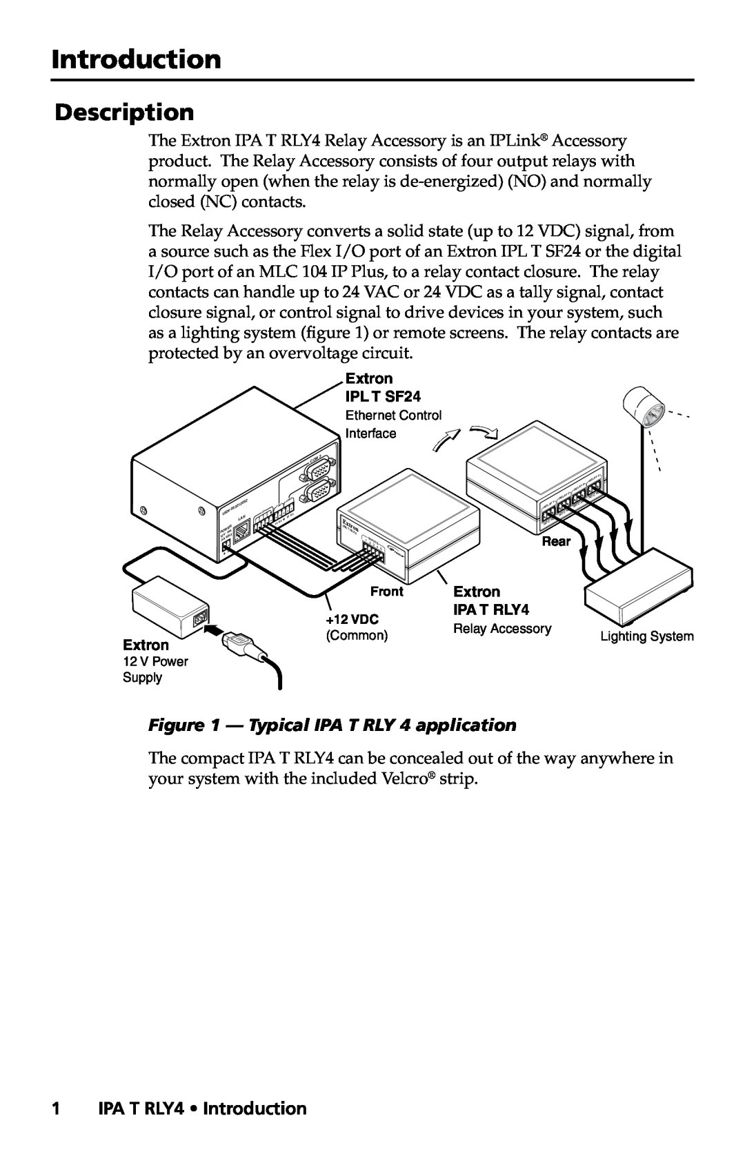 Extron electronic manual Description, IPA T RLY4 Introduction, Typical IPA T RLY 4 application 