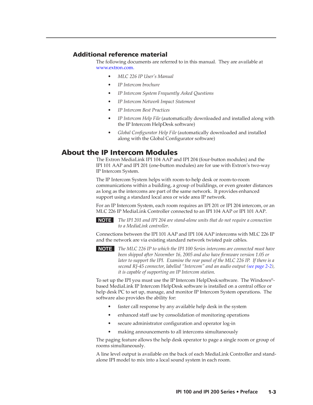 Extron electronic IPI 200, IPI 100 manual About the IP Intercom Modules, Additional reference material 