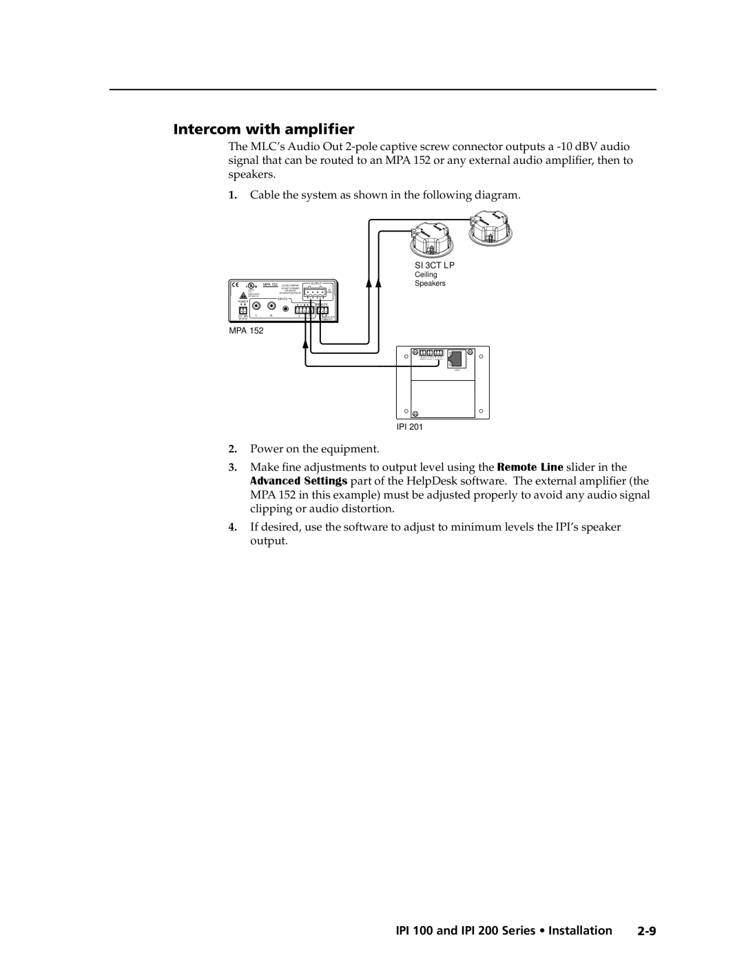 Extron electronic IPI 200, IPI 100 manual Intercom with amplifier, Mpa 