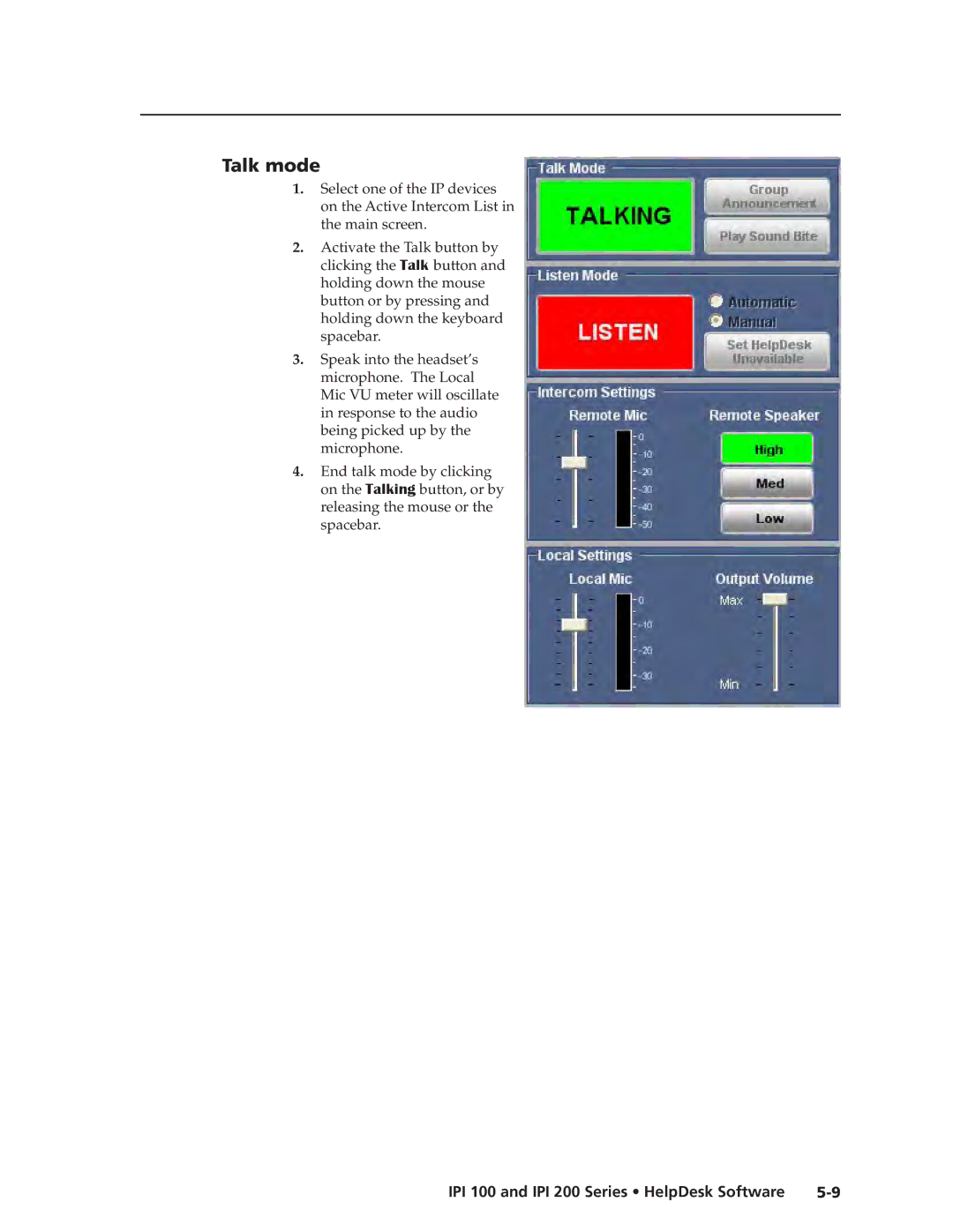 Extron electronic IPI 200, IPI 100 manual Talk mode 