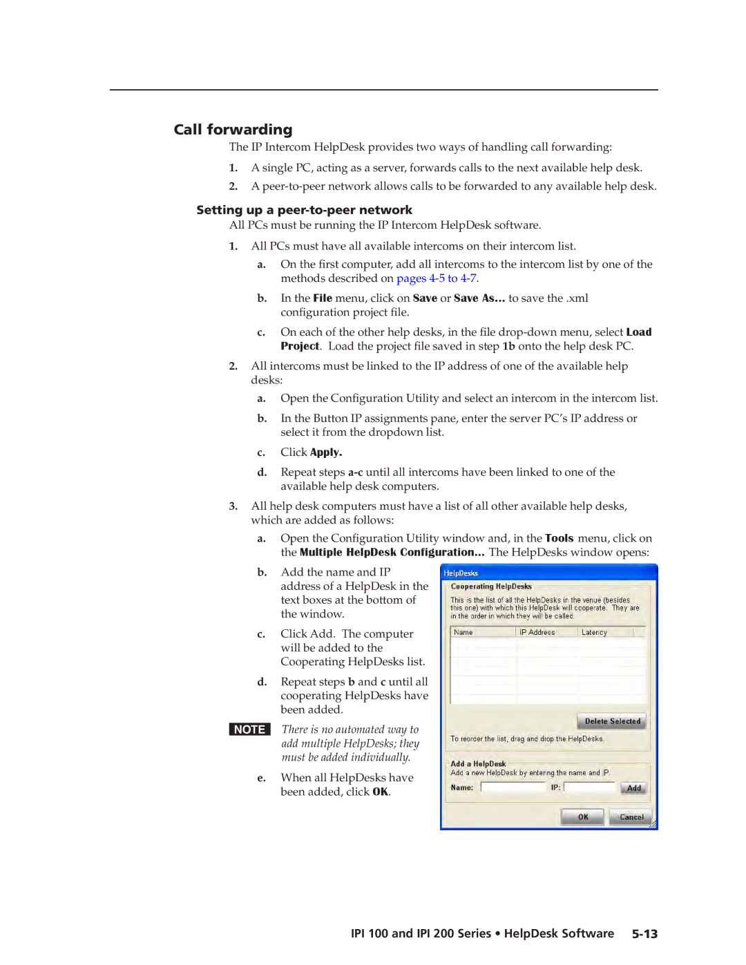 Extron electronic IPI 200, IPI 100 manual Calll forwarding, Setting up a peer-to-peer network 