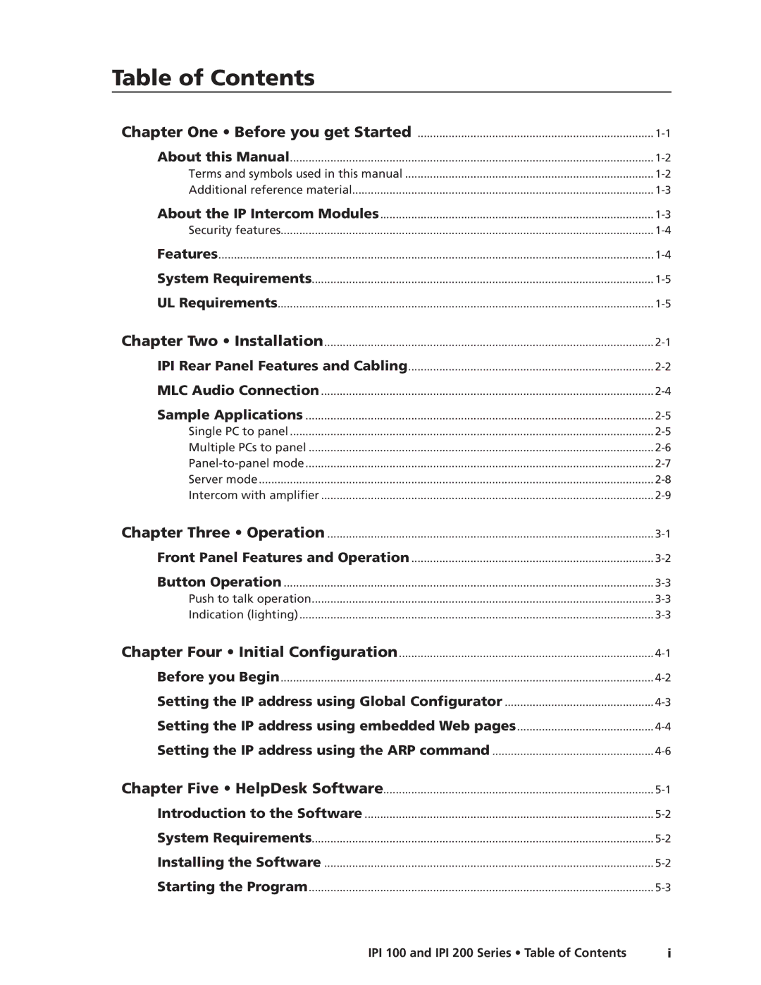 Extron electronic IPI 200, IPI 100 manual Table of Contents 