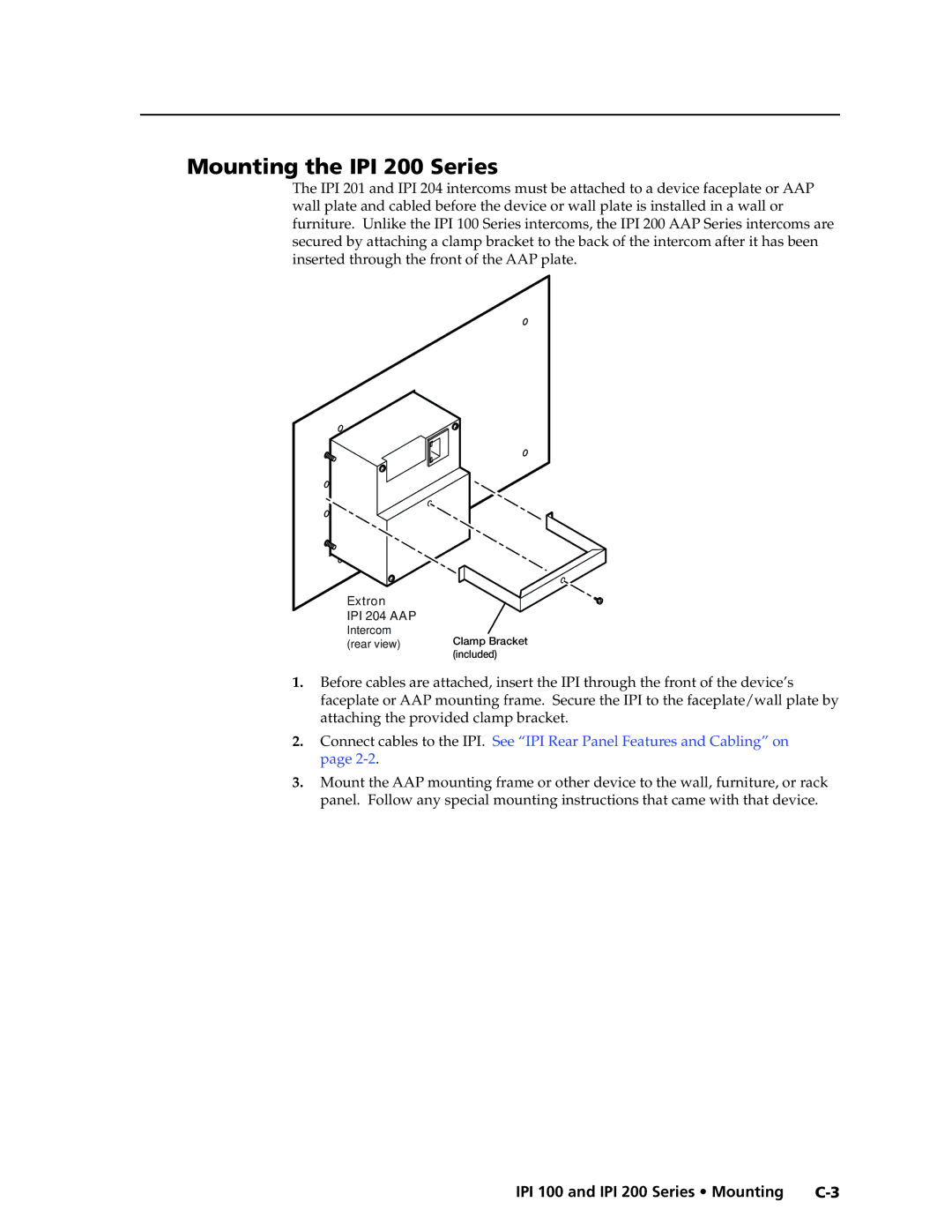 Extron electronic IPI 100 manual Mounting the IPI 200 Series 